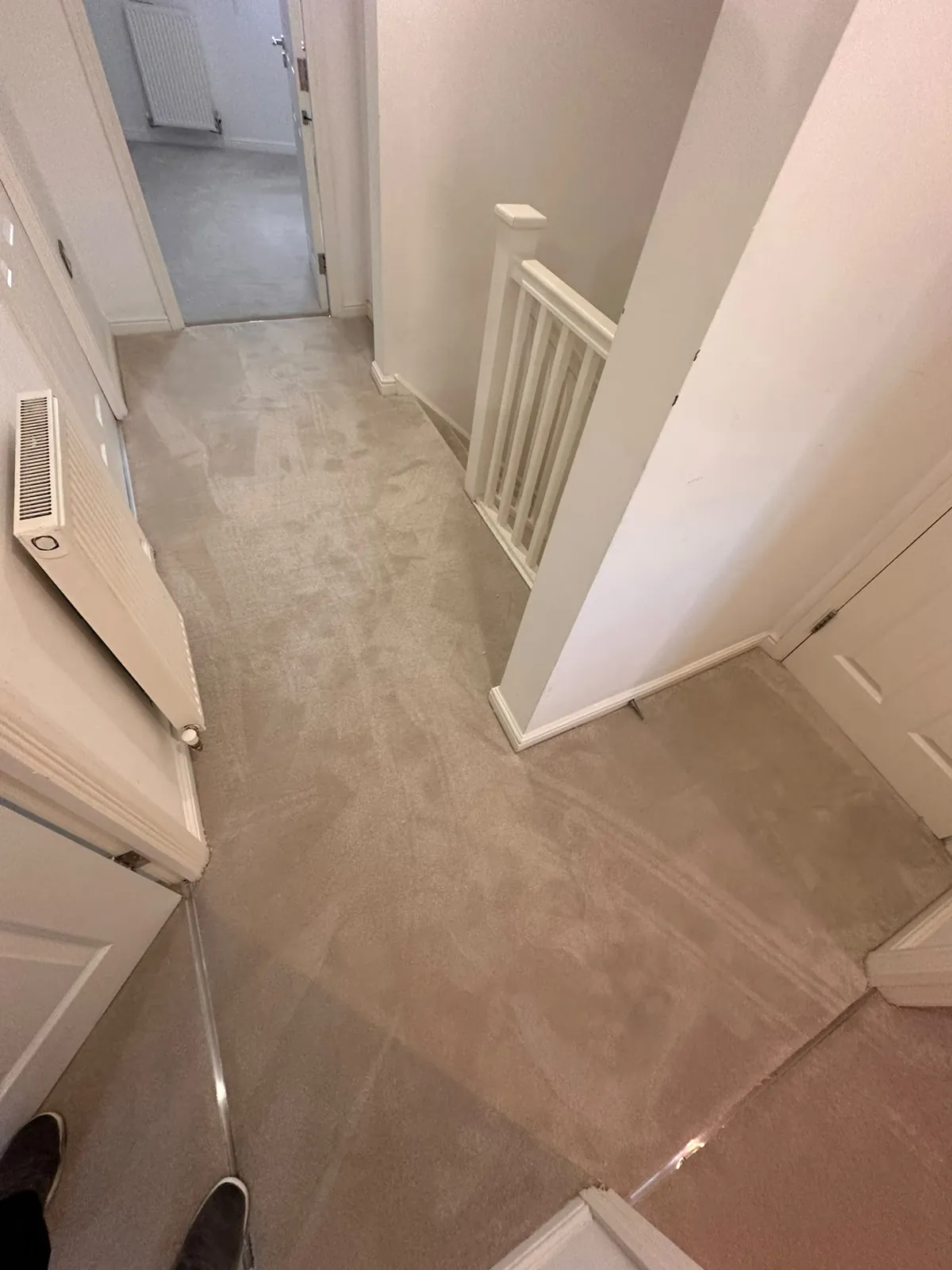 Existing worn carpet on upstairs landing before uplift — Bromley BR1