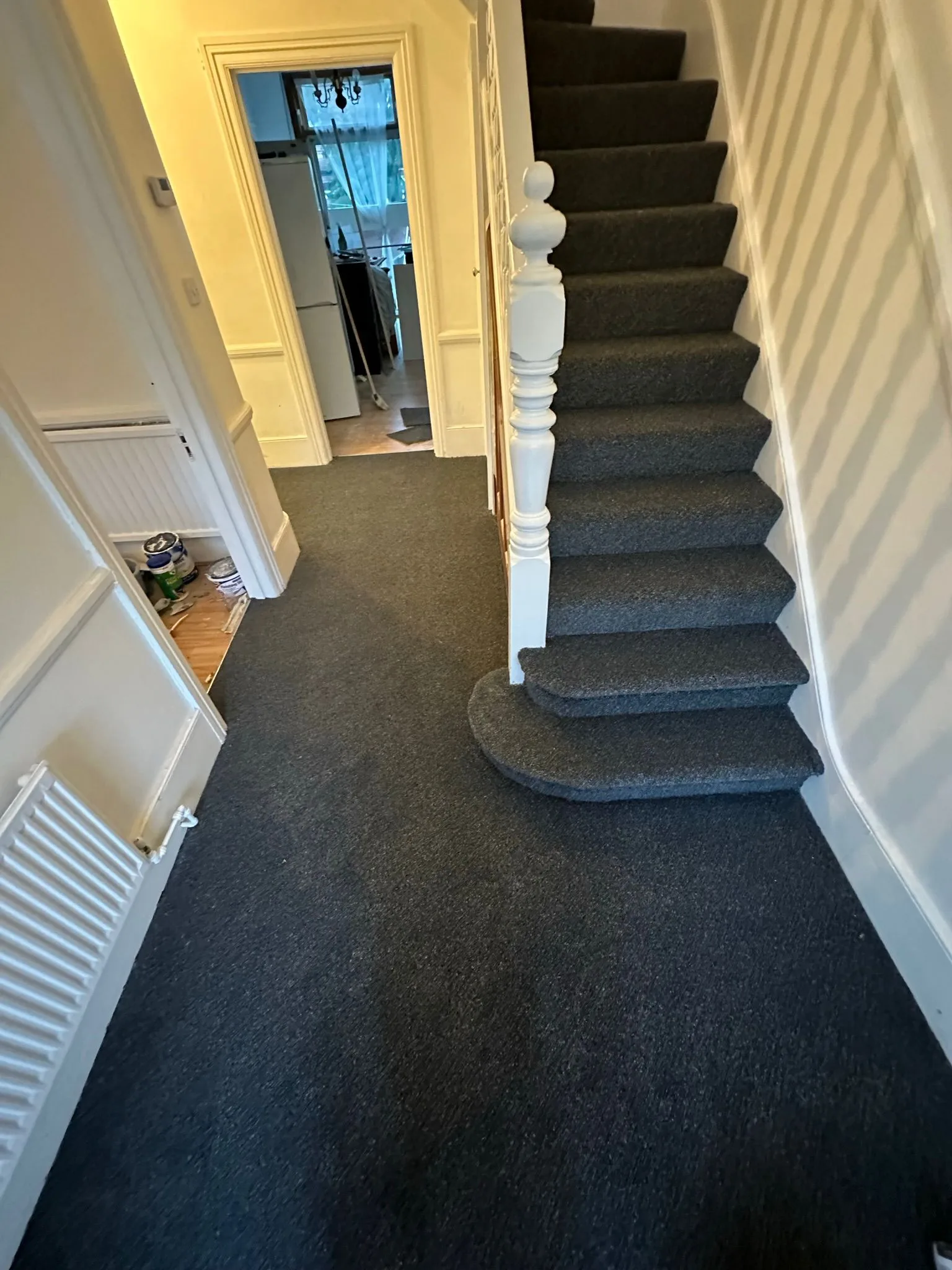 Mid-range easy-clean carpet fitted on straight staircase and landing